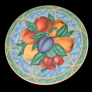 Victoria Beale Forbidden Fruit Plates Set 3 Casual Porcelain Blue Rim